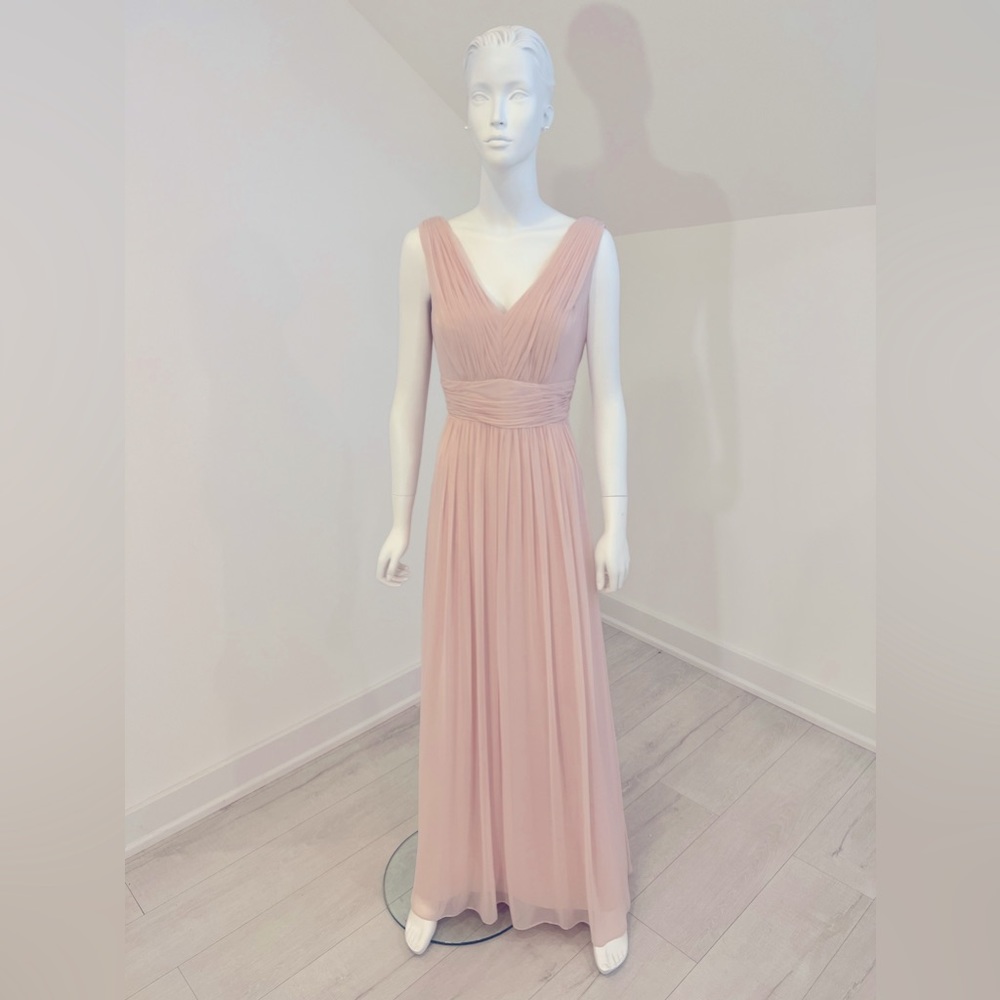 NWT SAMPLE SALE DESSY 2955 Blush/Gold size 10 Lux chiffon. PRISTINE CONDITION